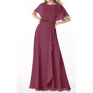NWT Azazie AaliyahA-Line Scoop Pleated Chiffon Floor-Length Dress Mulberry Sz 18